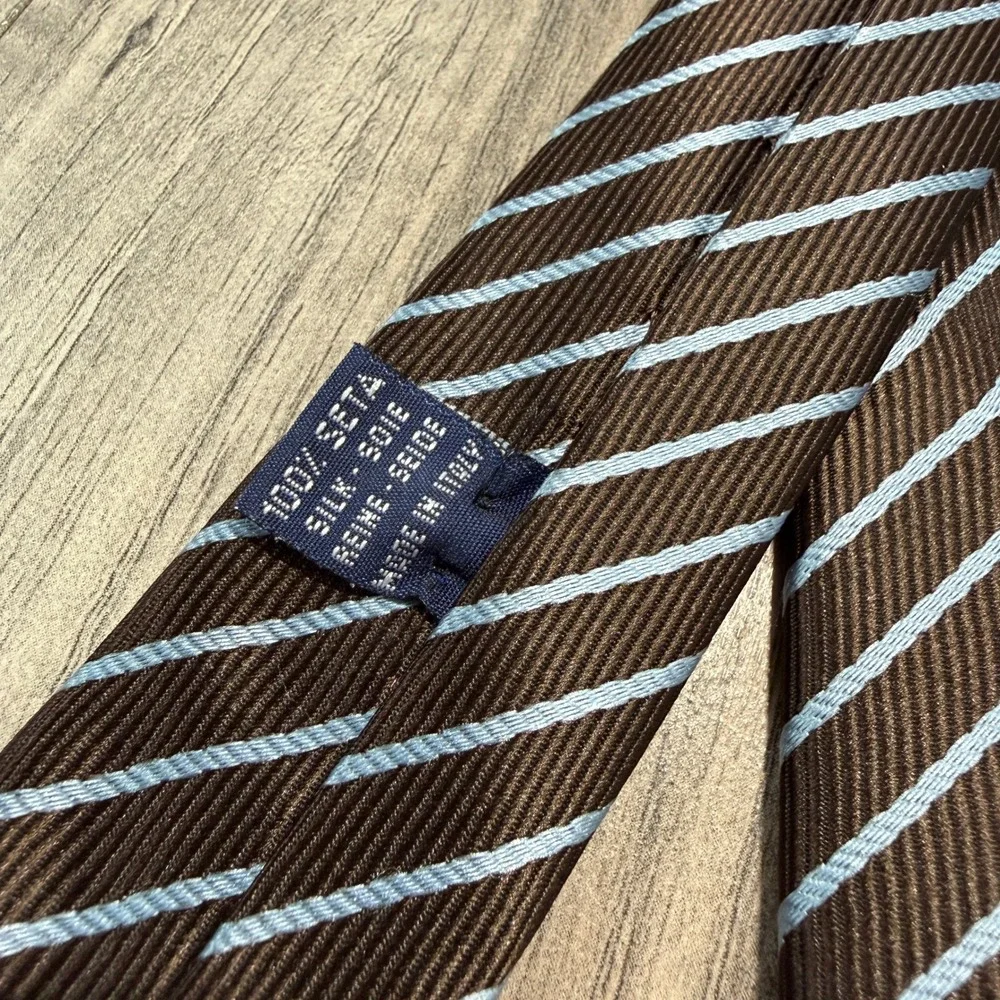 La Camiceria Italiana 100% Silk Tie Brown Blue Striped Made In Italy‎